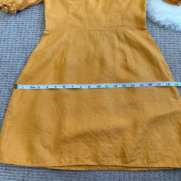 Reformation Spring Bow Linen Dress 2 - Mustard Yellow / Orchid - Picture 8 of 8